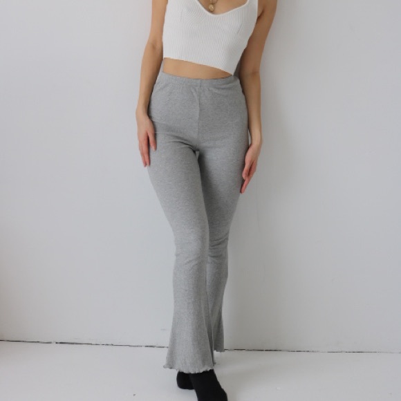 Pants - Grey High Waisted Flared Knit Pant